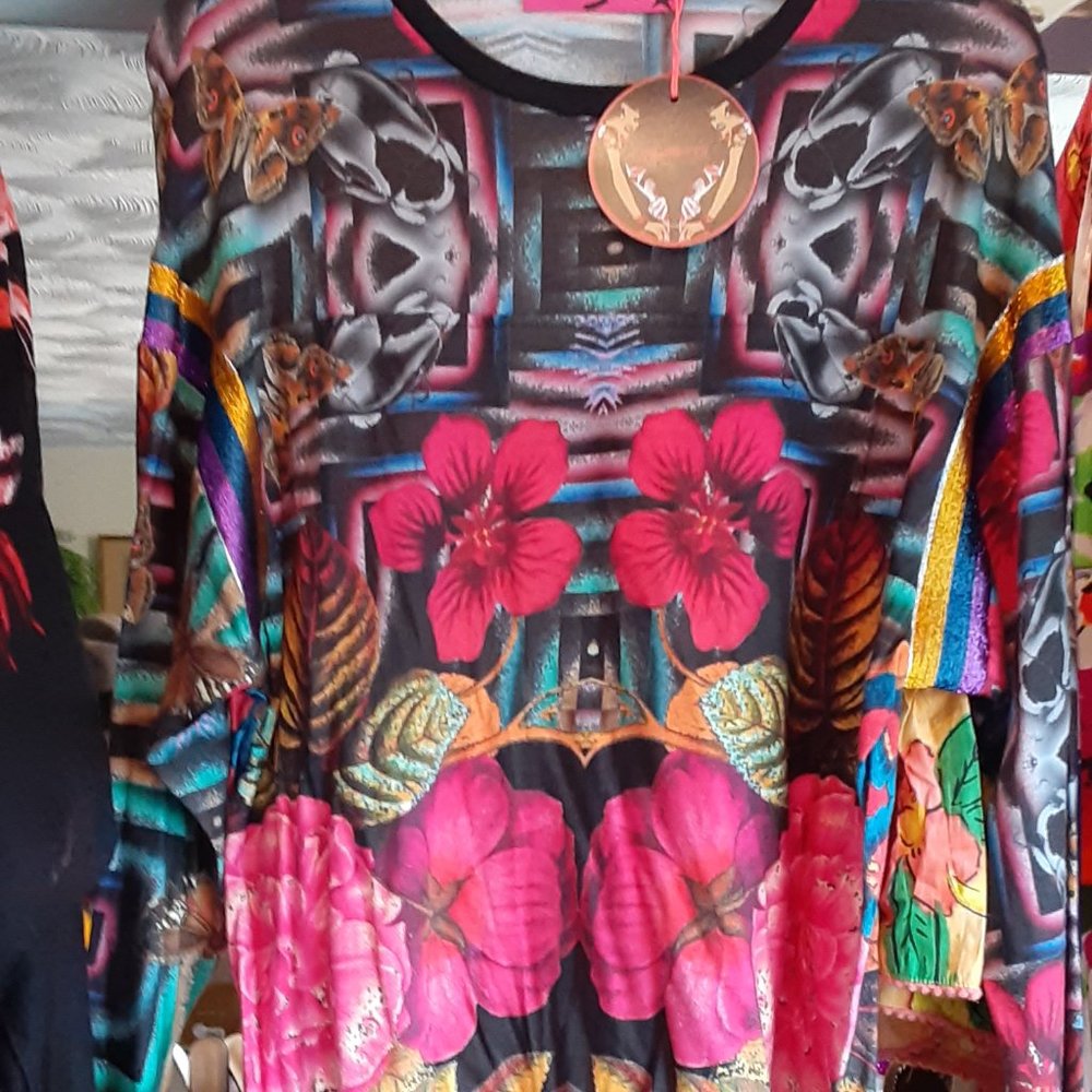 Custo Barcelona Multicolor Floral Graphic Jersey — Pink, Black, Teal, Gold